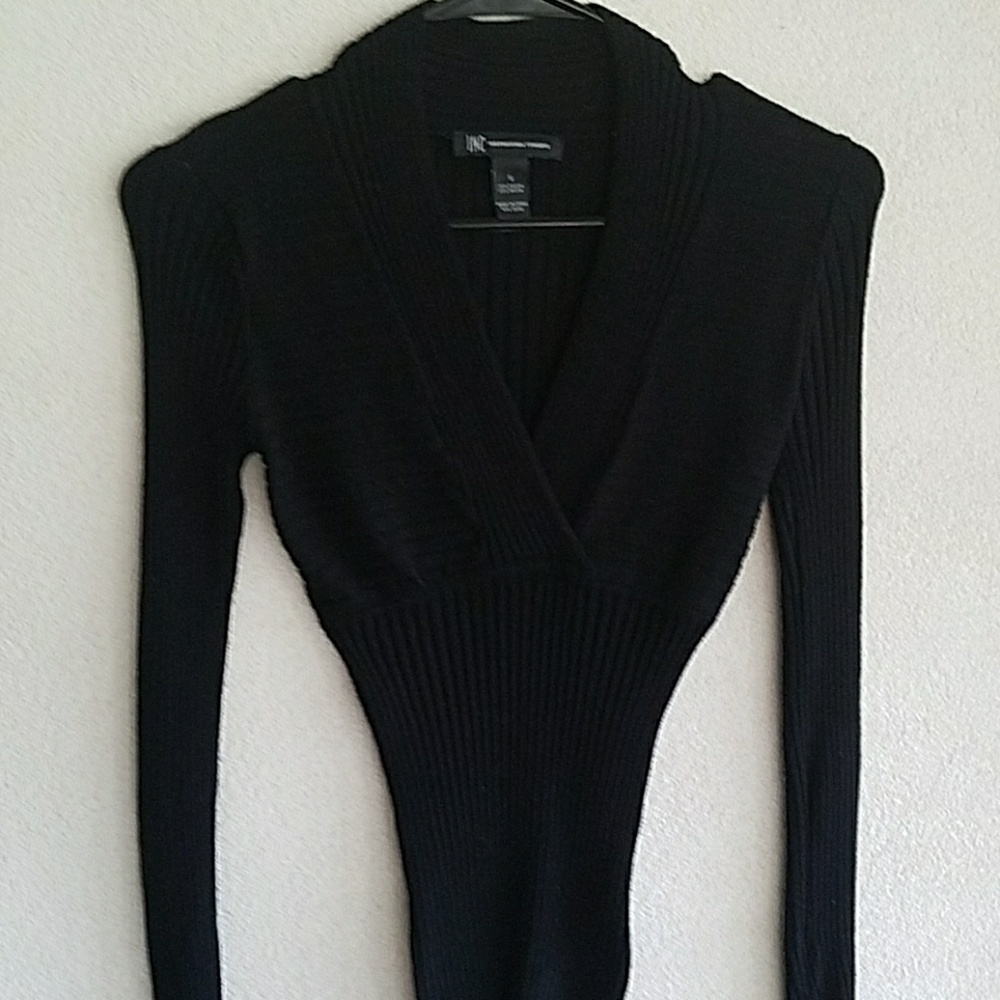 INC V-neck sweater in black. It's form fitting